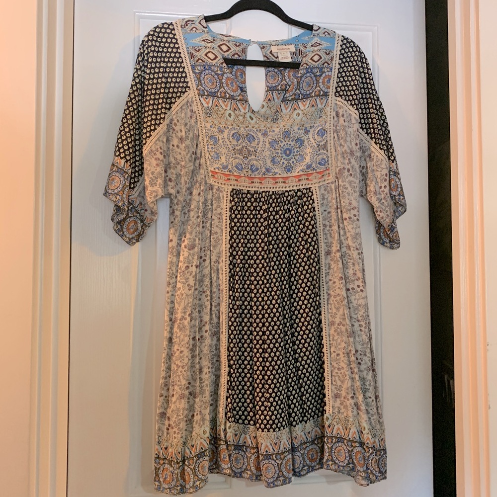 Sundance hippie boho dress - flowy paisley designs - blue pink - summer dress